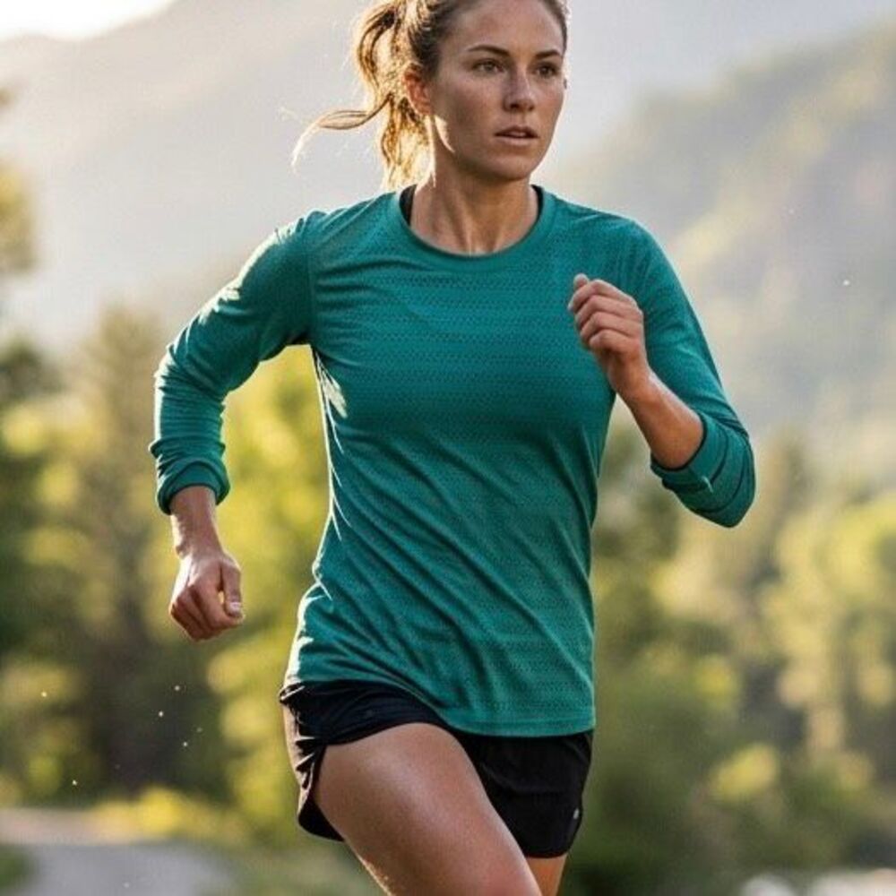 Zyia Active Teal Long Sleeve Athletic Top Perforated Workout Shirt XS